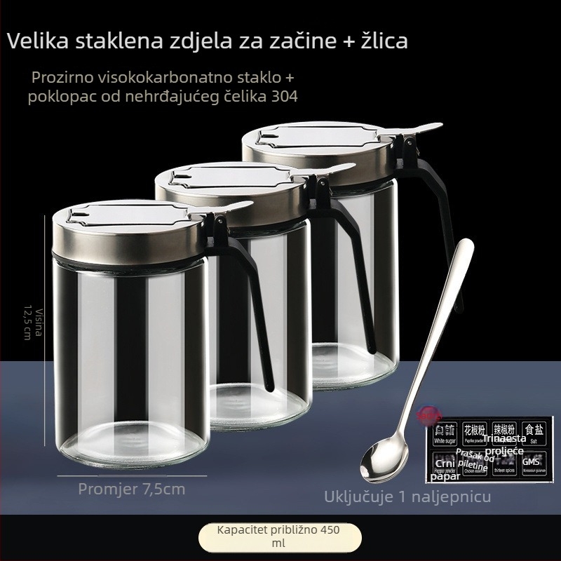 Set posuda za začine – staklene posude otporne na toplinu od borosilikatnog stakla, dozatori za tekuće začine, elegantno kuhinjsko skladištenje, prvoklasna kvaliteta
