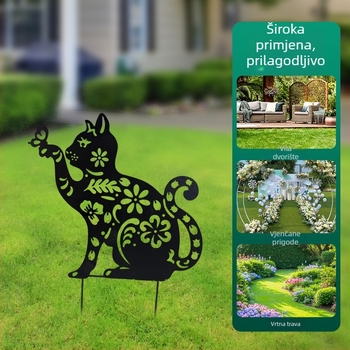 Vrtna metalna dekoracija sa siluetom životinja (mačka i pas), moderni minimalistički stil, materijal: metal, pogodna za vrt i trg