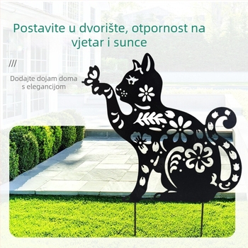 Vrtna metalna dekoracija sa siluetom životinja (mačka i pas), moderni minimalistički stil, materijal: metal, pogodna za vrt i trg