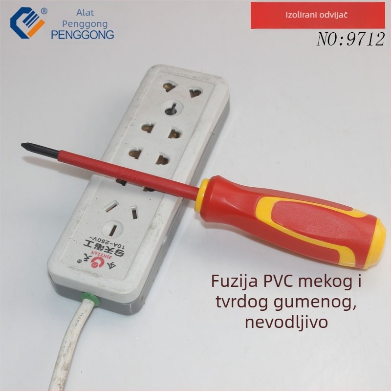 Penggong Izolirani set odvijača, 7 kom, 45# čelik, model 9712, bez magneta, za kućnu elektro održavanje