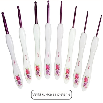 Set aluminijskih kukica za pletenje s malim zakrivljenim držačima, 8 komada, blister pakiranje
