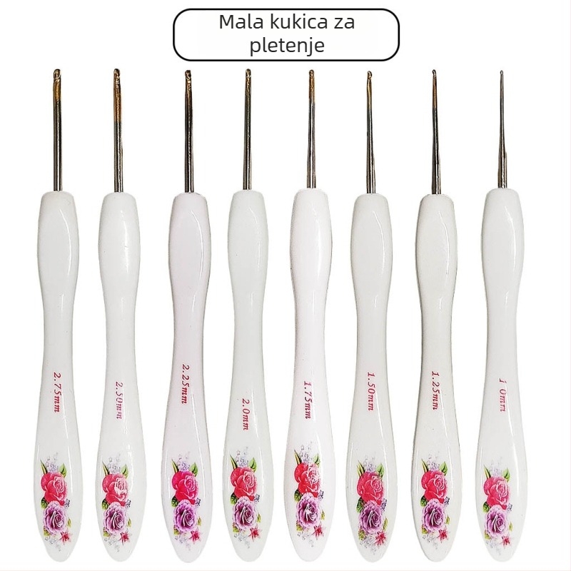 Set aluminijskih kukica za pletenje s malim zakrivljenim držačima, 8 komada, blister pakiranje