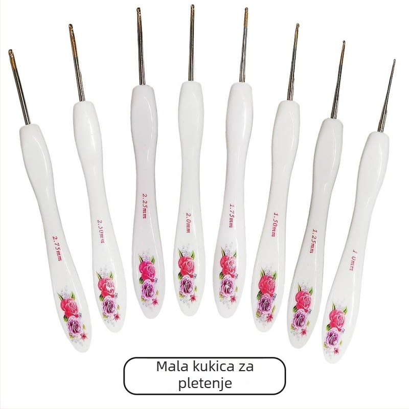 Set aluminijskih kukica za pletenje s malim zakrivljenim držačima, 8 komada, blister pakiranje