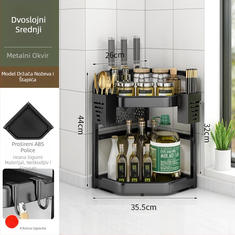 Kuhinja kutni stalak za začine, noževe i štapiće — bez bušenja, trokutasti stalak za ploču, moderni stil