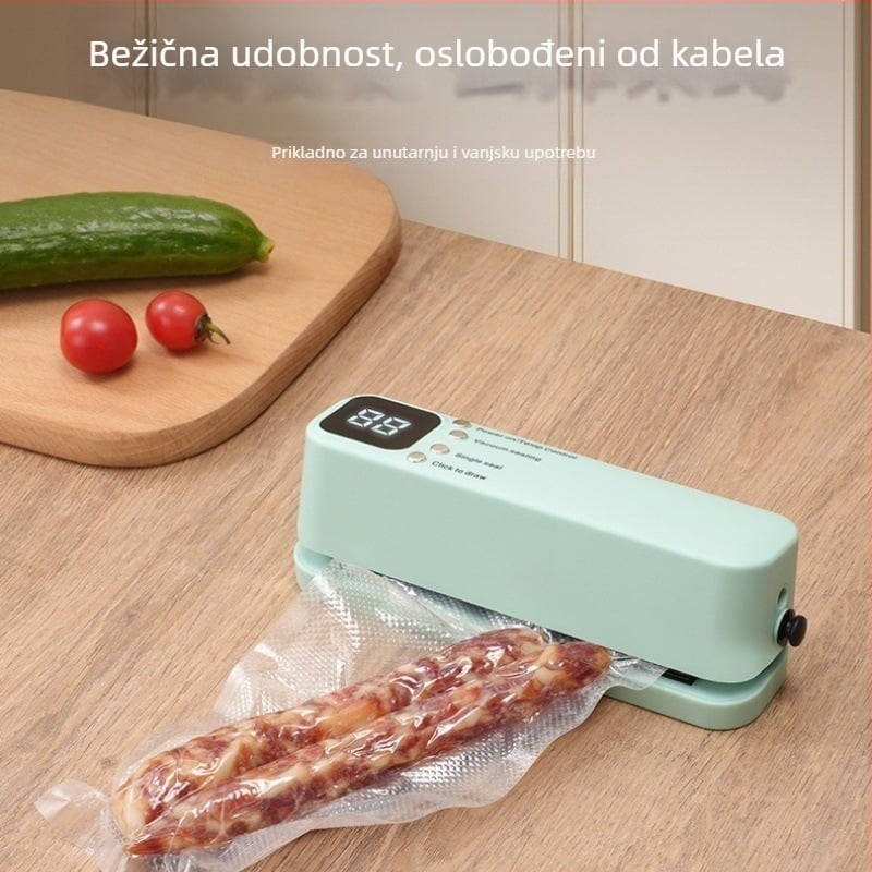 Mini vakuumska mašina za pakiranje hrane, bežična, potpuno automatska, za kućnu upotrebu, kompaktna i prijenosna za pakiranje i zatvaranje hrane