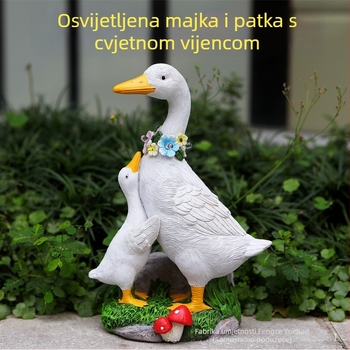 Solarna vrtna statue: majka i patka — ručno izrađeno, pastoralnog stila, od smole
