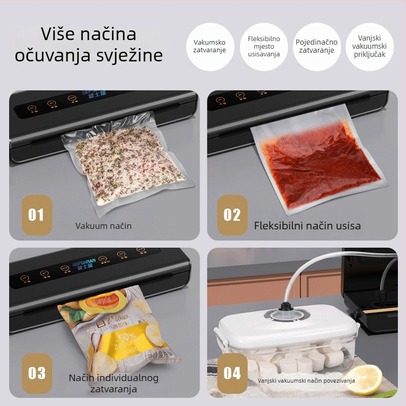 Automatska vakuumska mašina za pakiranje hrane s funkcijom vakuuma, 1000W, 220V, 50Hz, plastično kućište, napajanje preko utičnice