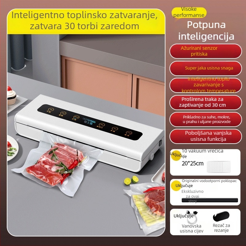 Automatska vakuumska mašina za pakiranje hrane s funkcijom vakuuma, 1000W, 220V, 50Hz, plastično kućište, napajanje preko utičnice
