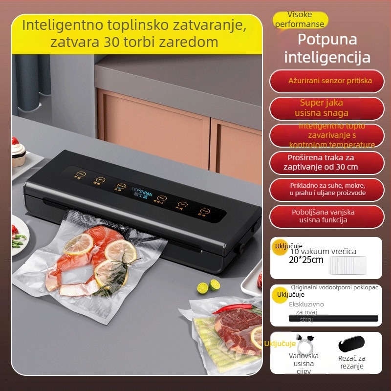 Automatska vakuumska mašina za pakiranje hrane s funkcijom vakuuma, 1000W, 220V, 50Hz, plastično kućište, napajanje preko utičnice
