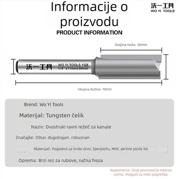 Dvostruki utor-frez za strojeve za obradu drveta, promjer rezanja 11 mm, 2 oštrice, Ø osi 6,35 mm, maksimalna dubina reza 30 mm