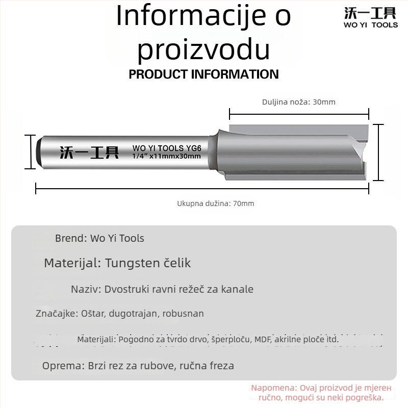 Dvostruki utor-frez za strojeve za obradu drveta, promjer rezanja 11 mm, 2 oštrice, Ø osi 6,35 mm, maksimalna dubina reza 30 mm