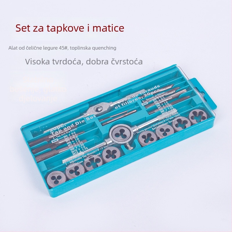 Treba mi pojašnjenje: želite li koristiti uobičajene tehničke termine za svaki jezik (češće s engleskim posuđenicama poput tap, die, hand wrench) ili potpuno lokalizirane prijevode za svaki jezik?