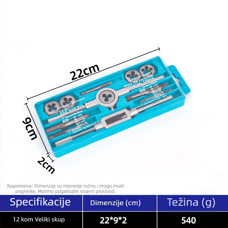 Treba mi pojašnjenje: želite li koristiti uobičajene tehničke termine za svaki jezik (češće s engleskim posuđenicama poput tap, die, hand wrench) ili potpuno lokalizirane prijevode za svaki jezik?