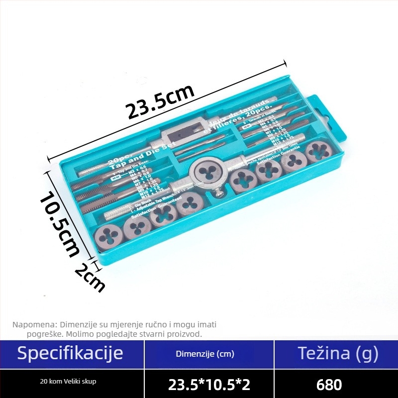 Treba mi pojašnjenje: želite li koristiti uobičajene tehničke termine za svaki jezik (češće s engleskim posuđenicama poput tap, die, hand wrench) ili potpuno lokalizirane prijevode za svaki jezik?