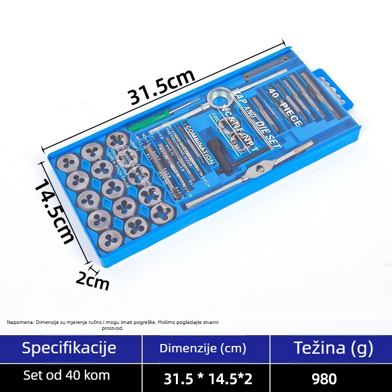 Treba mi pojašnjenje: želite li koristiti uobičajene tehničke termine za svaki jezik (češće s engleskim posuđenicama poput tap, die, hand wrench) ili potpuno lokalizirane prijevode za svaki jezik?