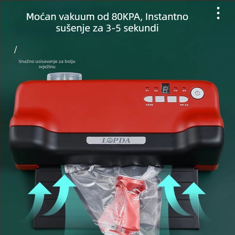 Kompaktna kućna vakuumska mašina za suhe i mokre namirnice — vakuum i zatvaranje, model LPD2704, 150W, 220V, ABS/430 nehrđajući čelik