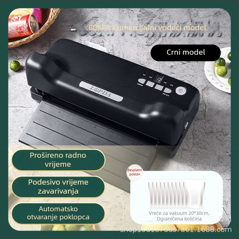 Kompaktna kućna vakuumska mašina za suhe i mokre namirnice — vakuum i zatvaranje, model LPD2704, 150W, 220V, ABS/430 nehrđajući čelik