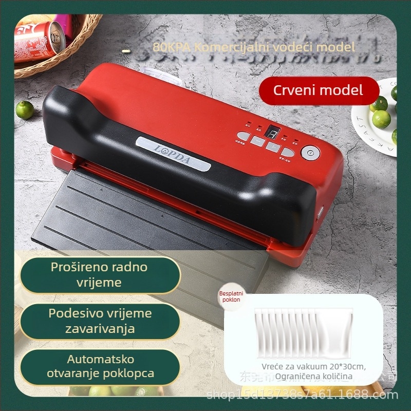 Kompaktna kućna vakuumska mašina za suhe i mokre namirnice — vakuum i zatvaranje, model LPD2704, 150W, 220V, ABS/430 nehrđajući čelik