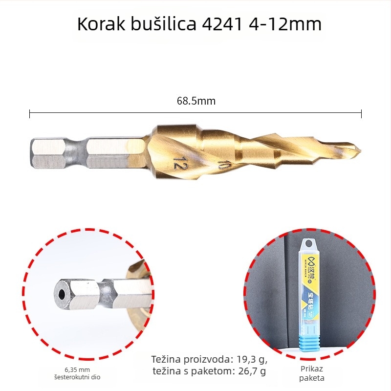 Han Ax 4241 Pagoda bušilica od visokou brzina čelika, stupčasti vrt, šesterokutni trn, konusna, za nehrđajući čelik