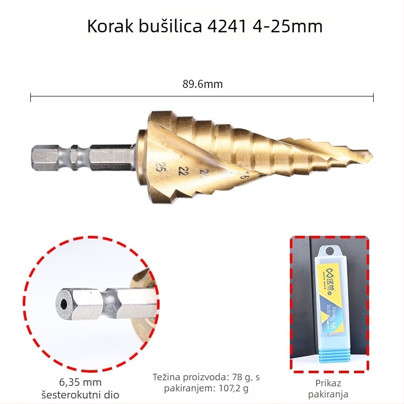 Han Ax 4241 Pagoda bušilica od visokou brzina čelika, stupčasti vrt, šesterokutni trn, konusna, za nehrđajući čelik