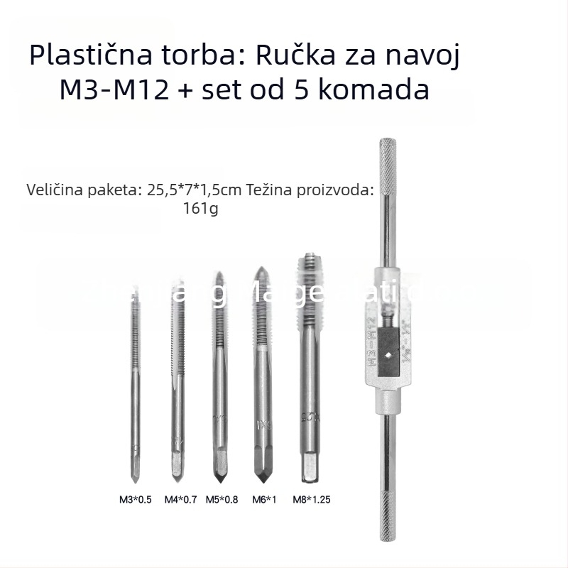 Regulirani ručni navojni kljuè M3–M12, produženi držač, komplet alata za navoj