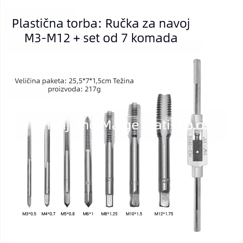 Regulirani ručni navojni kljuè M3–M12, produženi držač, komplet alata za navoj