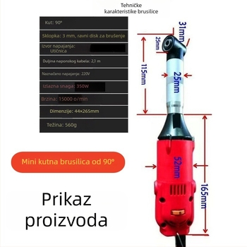 Victory Tiger 90° Električni kutni brusilnik za kalupe — brušenje i poliranje kalupa, čišćenje fuge pločica i graviranje; napajanje: priključak; promjenjiva brzina; napon 50–250V AC/DC