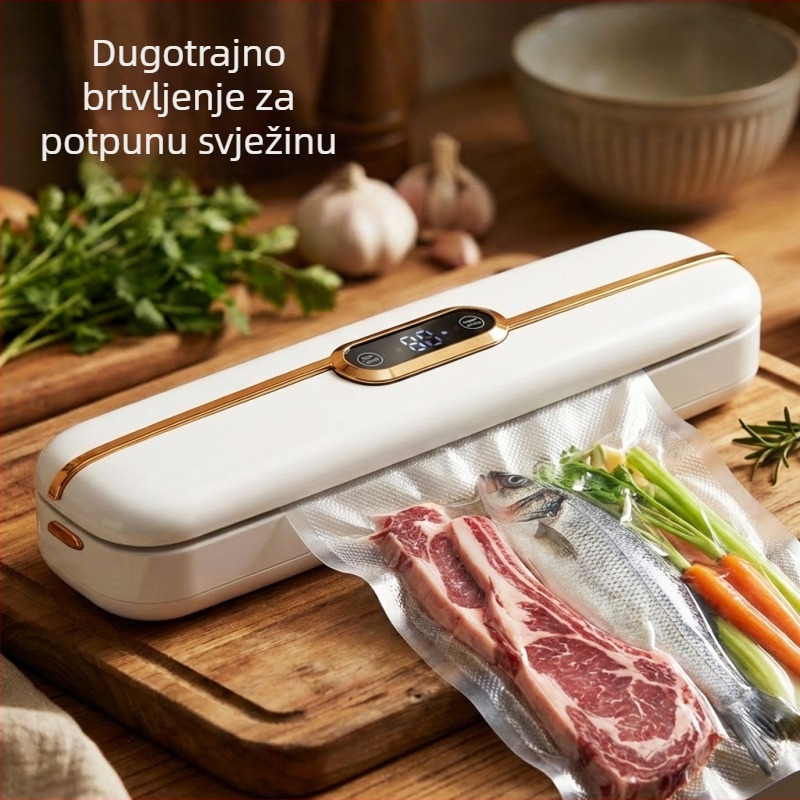 Kućni vakuumski aparat za pakiranje – suho/mokro dvostruko korištenje, visoka usisna snaga, ABS kućište za prehrambenu kvalitetu, model HP-01, 90W, 220V, kapacitet 500–1000 ml