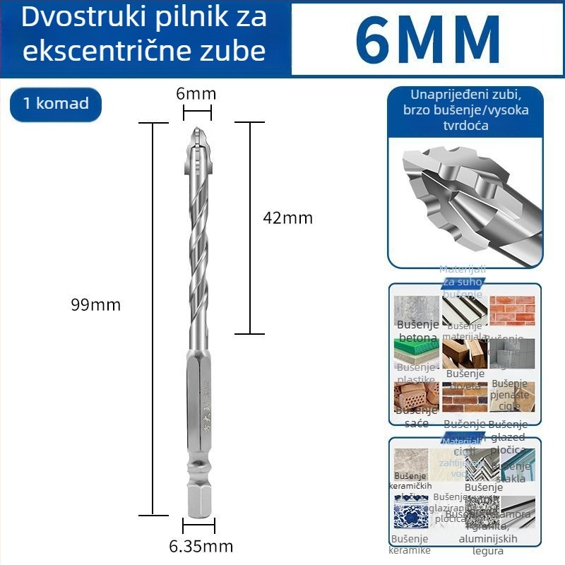 King Fang novo ažurirano svrdlo s četiri oštrice nazubljeno ekscentrično svrdlo sa šesterokutnim držačem za keramičke pločice i beton, suho bušenje