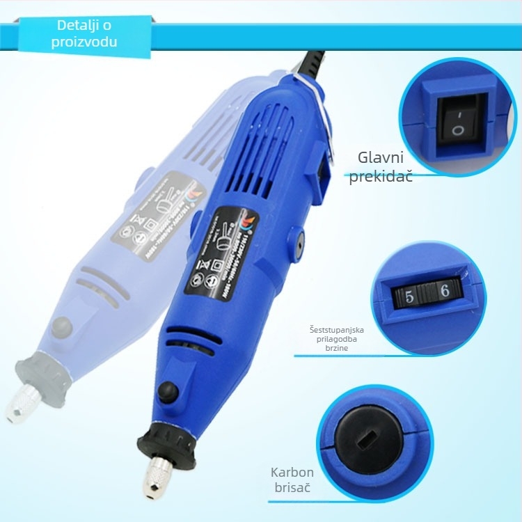 Mikro mini električna brusilica za graviranje i poliranje, šest brzina, 220V, kabel 1,5 m, 0,7 kg