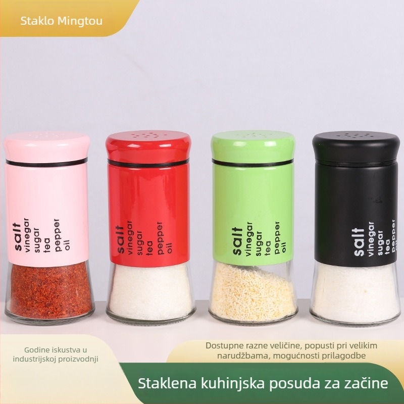 Staklena boca za začine za čvrste začine – moderan minimalistički dizajn, mogućnost ispisa logotipa, prilagodba