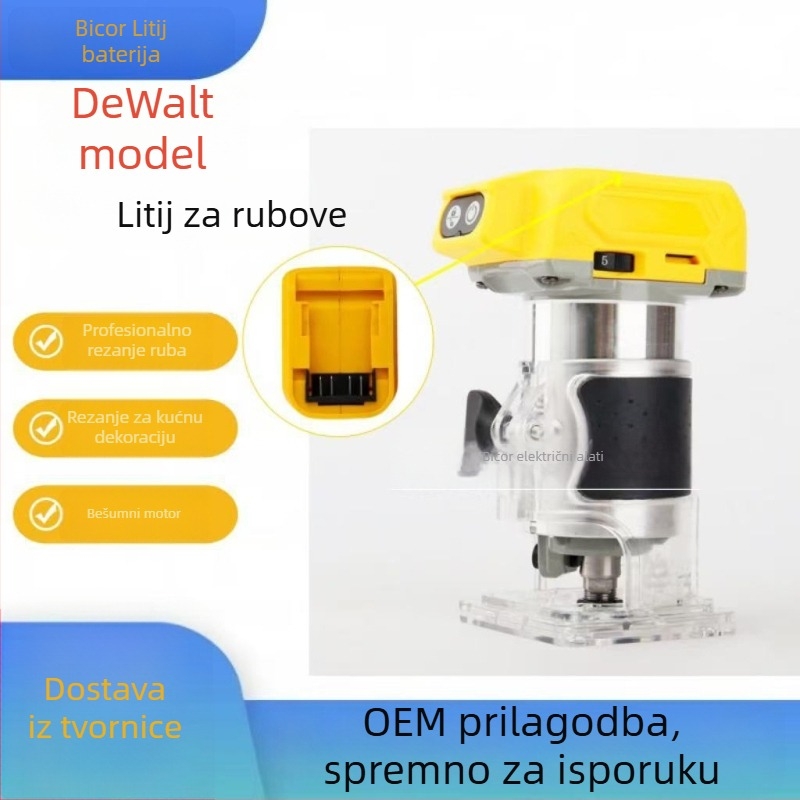 Bezuhljični alat za obradu drva s bežičnom baterijom 18–21V, višenamjenski za bušenje, zaobljivanje, kanale, izdubljivanje i graviranje