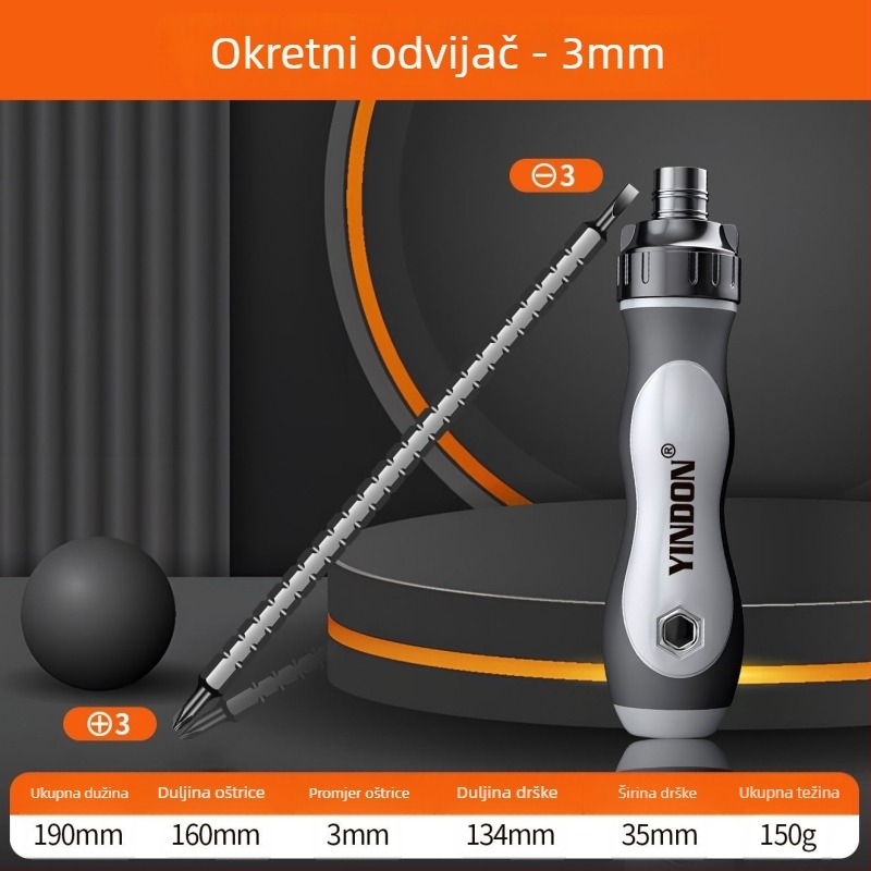 Set odvijača s mehanizmom račnog i teleskopskom drškom – križni i posebni oblici bitova, višefunkcionalan (Brand: Powerful Factory; Materijal: karbonska čelika; Set: Da)