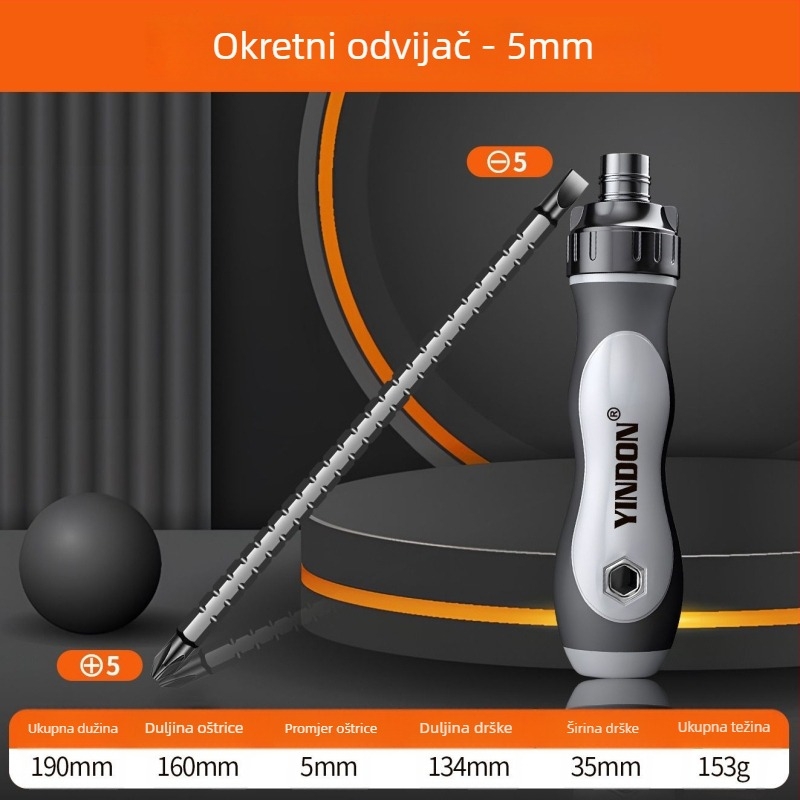 Set odvijača s mehanizmom račnog i teleskopskom drškom – križni i posebni oblici bitova, višefunkcionalan (Brand: Powerful Factory; Materijal: karbonska čelika; Set: Da)