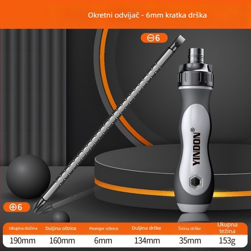 Set odvijača s mehanizmom račnog i teleskopskom drškom – križni i posebni oblici bitova, višefunkcionalan (Brand: Powerful Factory; Materijal: karbonska čelika; Set: Da)