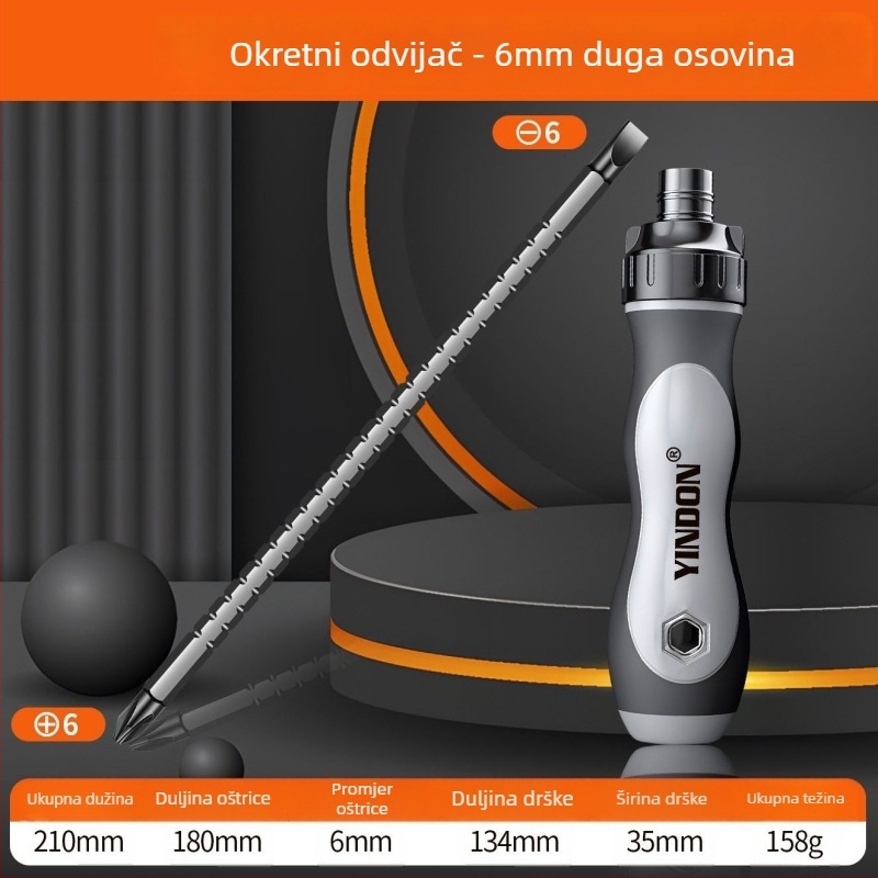 Set odvijača s mehanizmom račnog i teleskopskom drškom – križni i posebni oblici bitova, višefunkcionalan (Brand: Powerful Factory; Materijal: karbonska čelika; Set: Da)