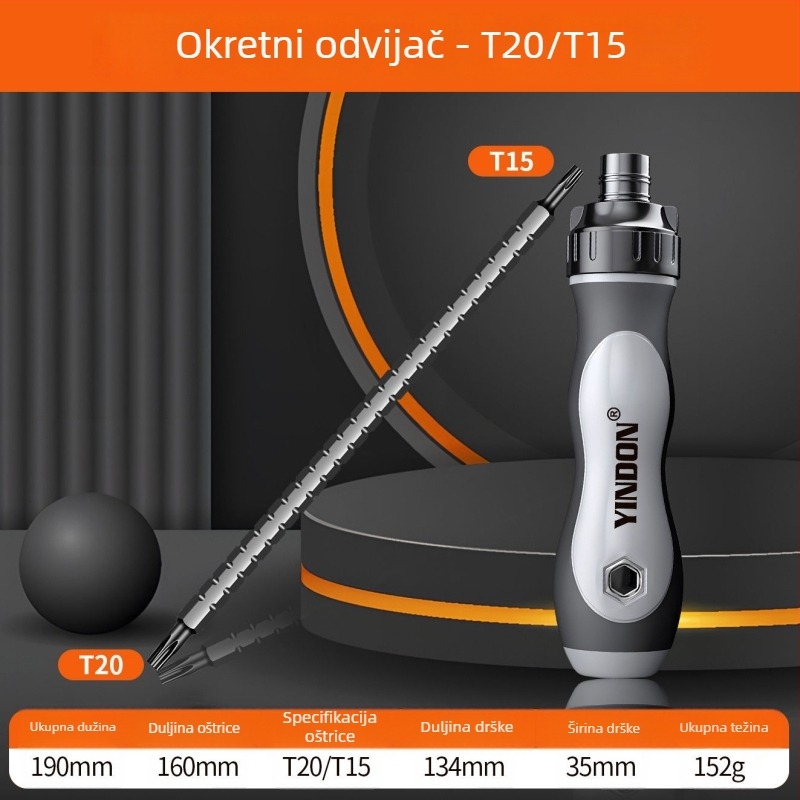 Set odvijača s mehanizmom račnog i teleskopskom drškom – križni i posebni oblici bitova, višefunkcionalan (Brand: Powerful Factory; Materijal: karbonska čelika; Set: Da)