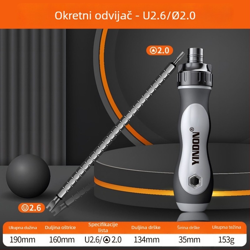 Set odvijača s mehanizmom račnog i teleskopskom drškom – križni i posebni oblici bitova, višefunkcionalan (Brand: Powerful Factory; Materijal: karbonska čelika; Set: Da)