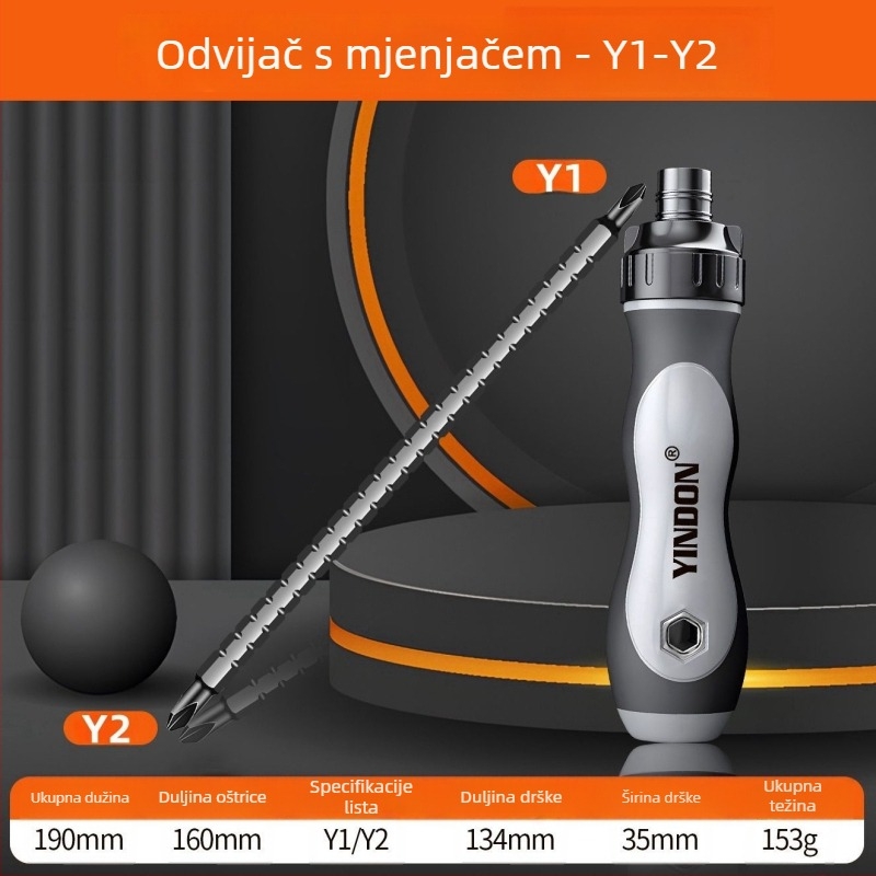 Set odvijača s mehanizmom račnog i teleskopskom drškom – križni i posebni oblici bitova, višefunkcionalan (Brand: Powerful Factory; Materijal: karbonska čelika; Set: Da)