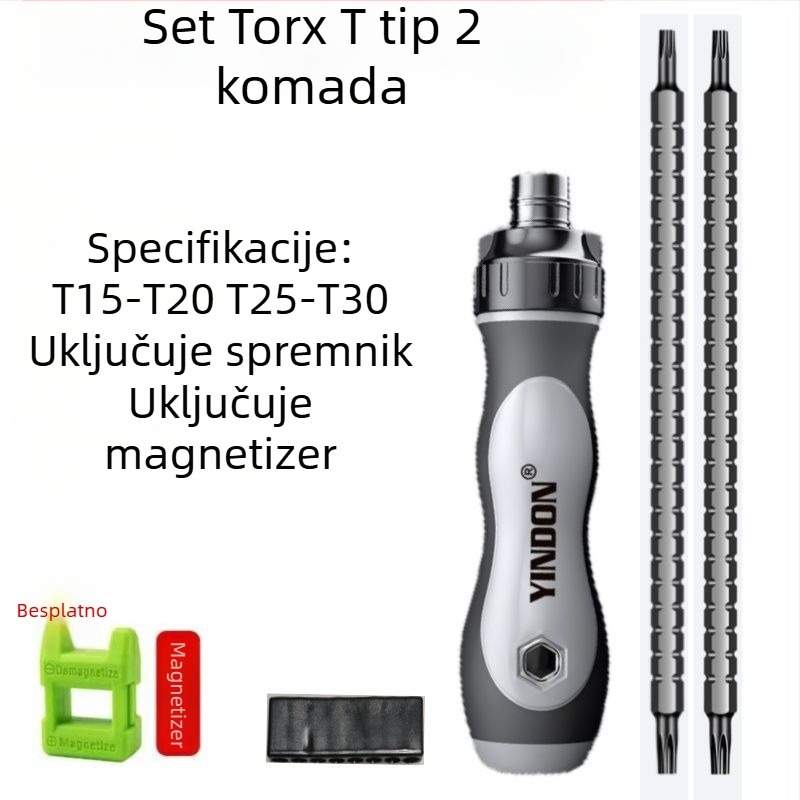 Set odvijača s mehanizmom račnog i teleskopskom drškom – križni i posebni oblici bitova, višefunkcionalan (Brand: Powerful Factory; Materijal: karbonska čelika; Set: Da)