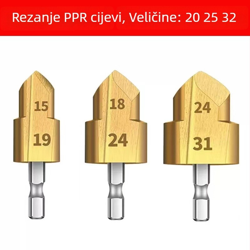 PPR bušilica za cijevi sa koracima, dvostruka, šesterokutni drška