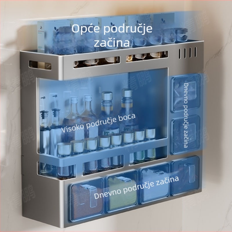 Odyssk zidni stalak za začine od karbonskog čelika, bez bušenja, moderni minimalistički stil, za ulje, sol, umak i ocat