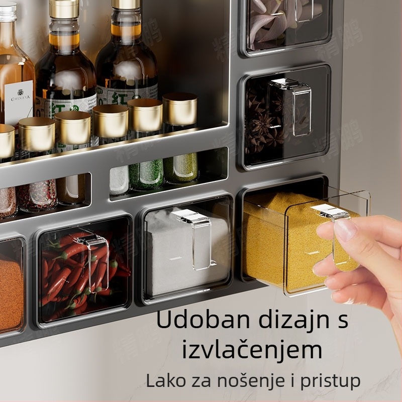 Odyssk zidni stalak za začine od karbonskog čelika, bez bušenja, moderni minimalistički stil, za ulje, sol, umak i ocat