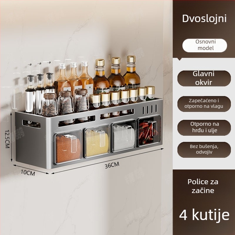 Odyssk zidni stalak za začine od karbonskog čelika, bez bušenja, moderni minimalistički stil, za ulje, sol, umak i ocat
