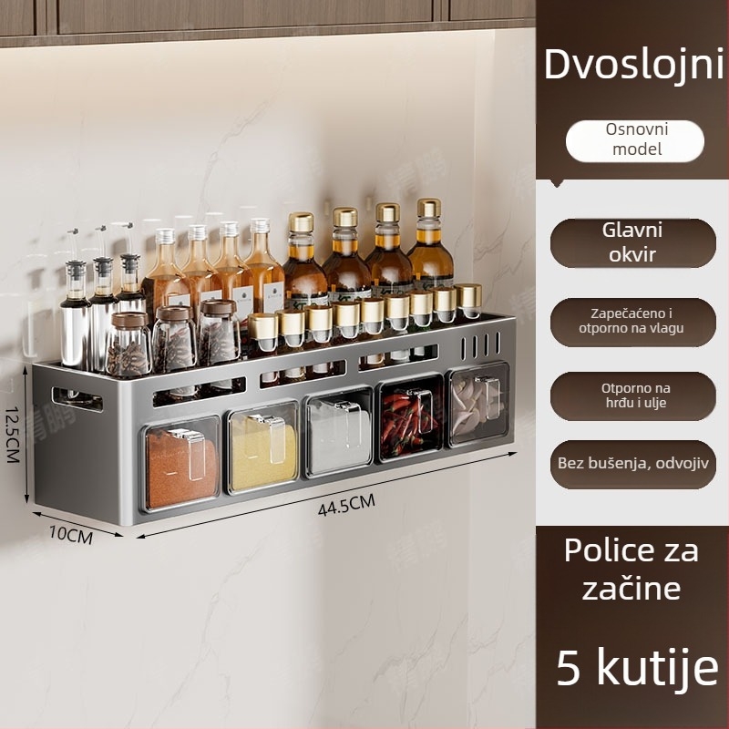 Odyssk zidni stalak za začine od karbonskog čelika, bez bušenja, moderni minimalistički stil, za ulje, sol, umak i ocat