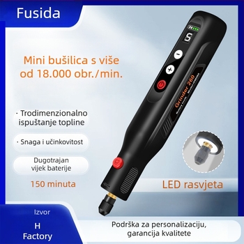 Mini ručni električni brusilica za brušenje, poliranje, rezanje i graviranje – 5 brzina, punjiva Li-ion baterija 3.7–5V, 2000mAh, USB kabel, kružno LED svjetlo