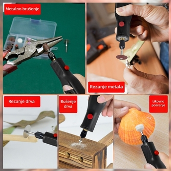 Mini ručni električni brusilica za brušenje, poliranje, rezanje i graviranje – 5 brzina, punjiva Li-ion baterija 3.7–5V, 2000mAh, USB kabel, kružno LED svjetlo