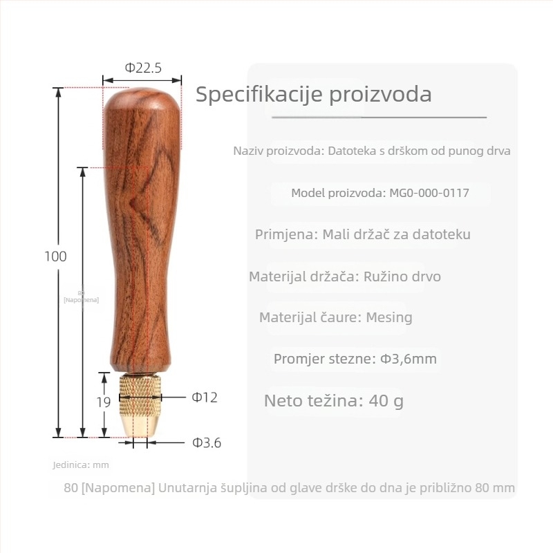 MOKIN Dijamantni fajl s drškom od čvrstog drveta Sour Branch Wood, titanijskim premazom, dvostruki rez za stolariju
