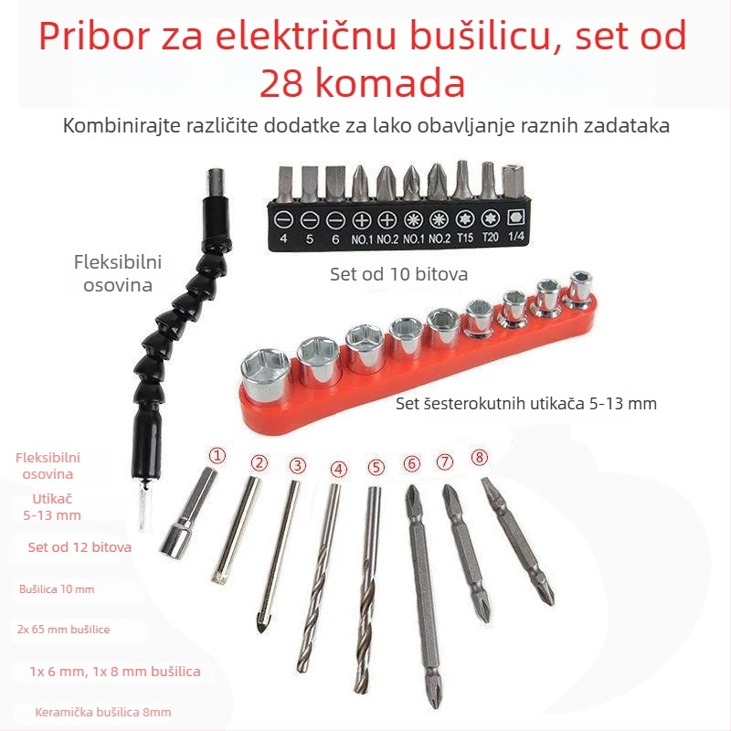 Mosharp/Mort 28-dijelni set čeličnih bitova za bušilicu s univerzalnim osovinom i konektorom glave
