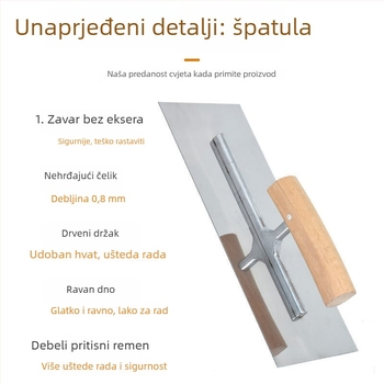 Špatula za žbukanje s zakrivljenom drškom od nehrđajućeg čelika — model ravna špatula, Jetta, za žbukanje, malter i cement